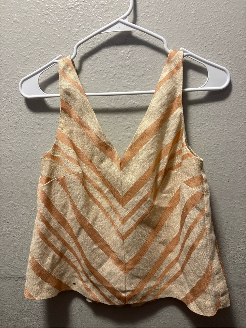 Chevron V-Neck Tank — Cream & Tan Stripes